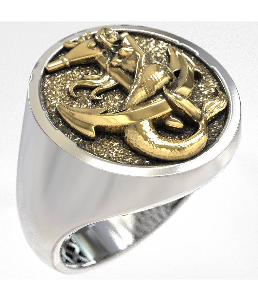 Bague de chevalière pour homme, sirène et ancre 1004L