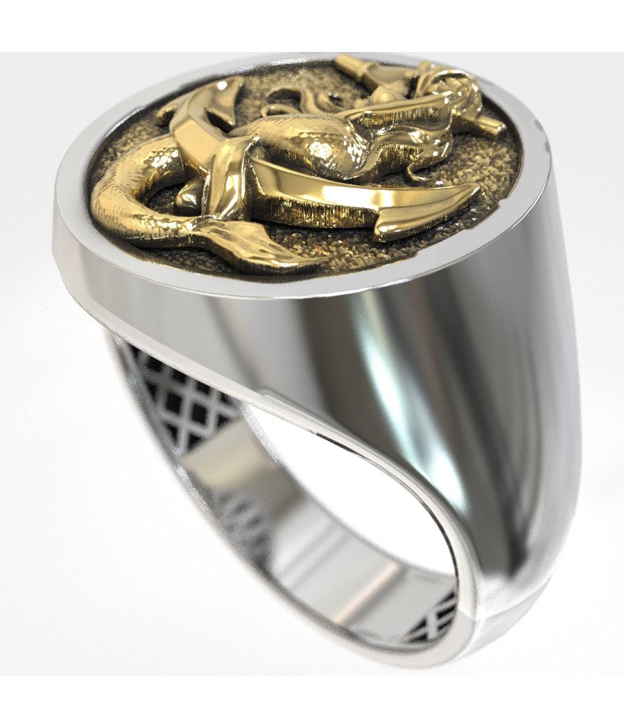 Bague de chevalière pour homme, sirène et ancre 1004L