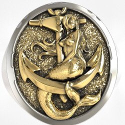 Bague de chevalière pour homme, sirène et ancre 1004L