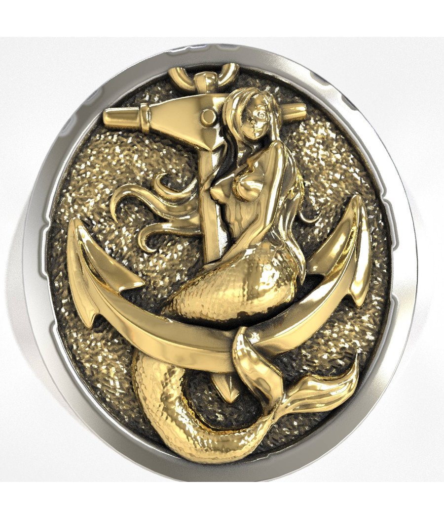 Bague de chevalière pour homme, sirène et ancre 1004L
