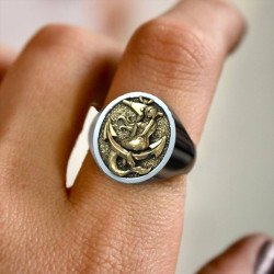 Bague de chevalière pour homme, sirène et ancre 1004L