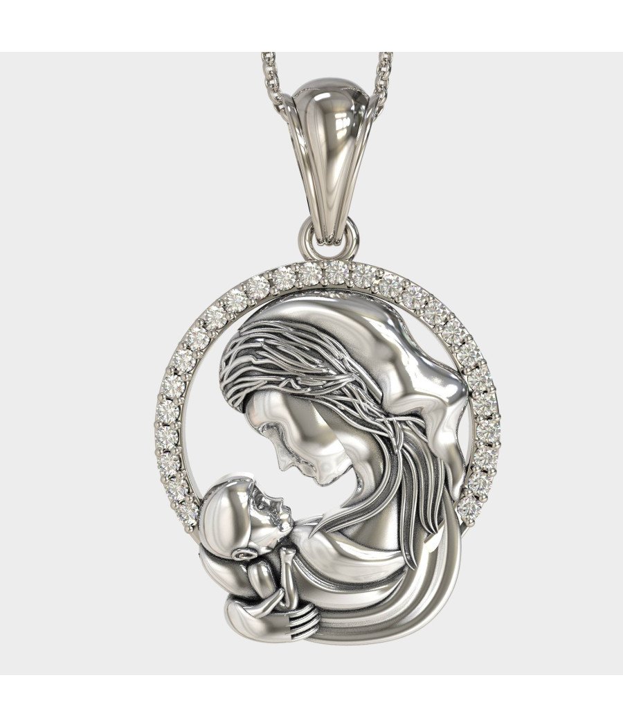 New Mom Necklace - Baby in the Hug with Sparkling Stones 0526