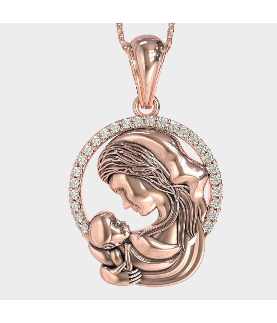 New Mom Necklace - Baby in the Hug with Sparkling Stones 0526