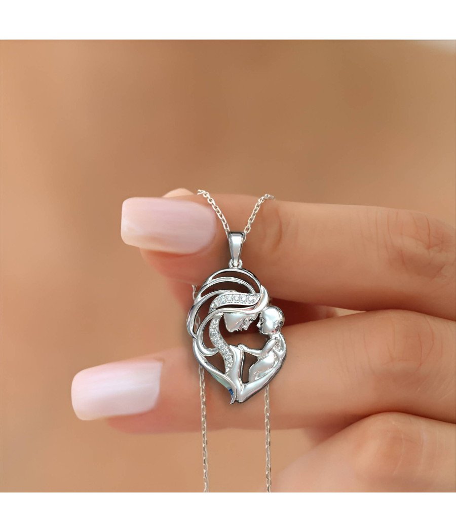 Silber Halskette Mama und Baby Ideal Geschenk für neue Mama