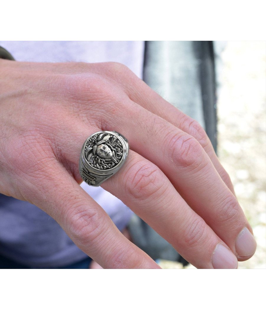Antiker Medusa Silber Ring 0282
