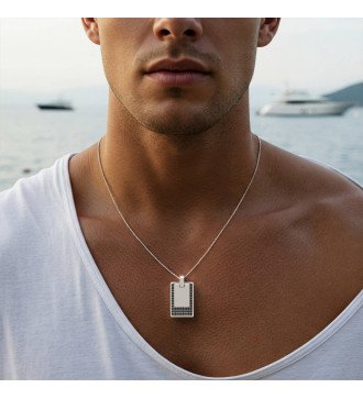 Collier personnalisé pour hommes avec pierres noires 0527M