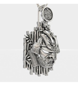 Silber Herren Samurai-Anhänger Halskette 0535