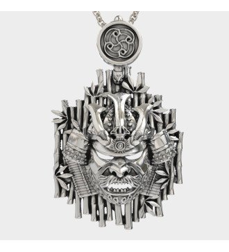 Silber Herren Samurai-Anhänger Halskette 0535