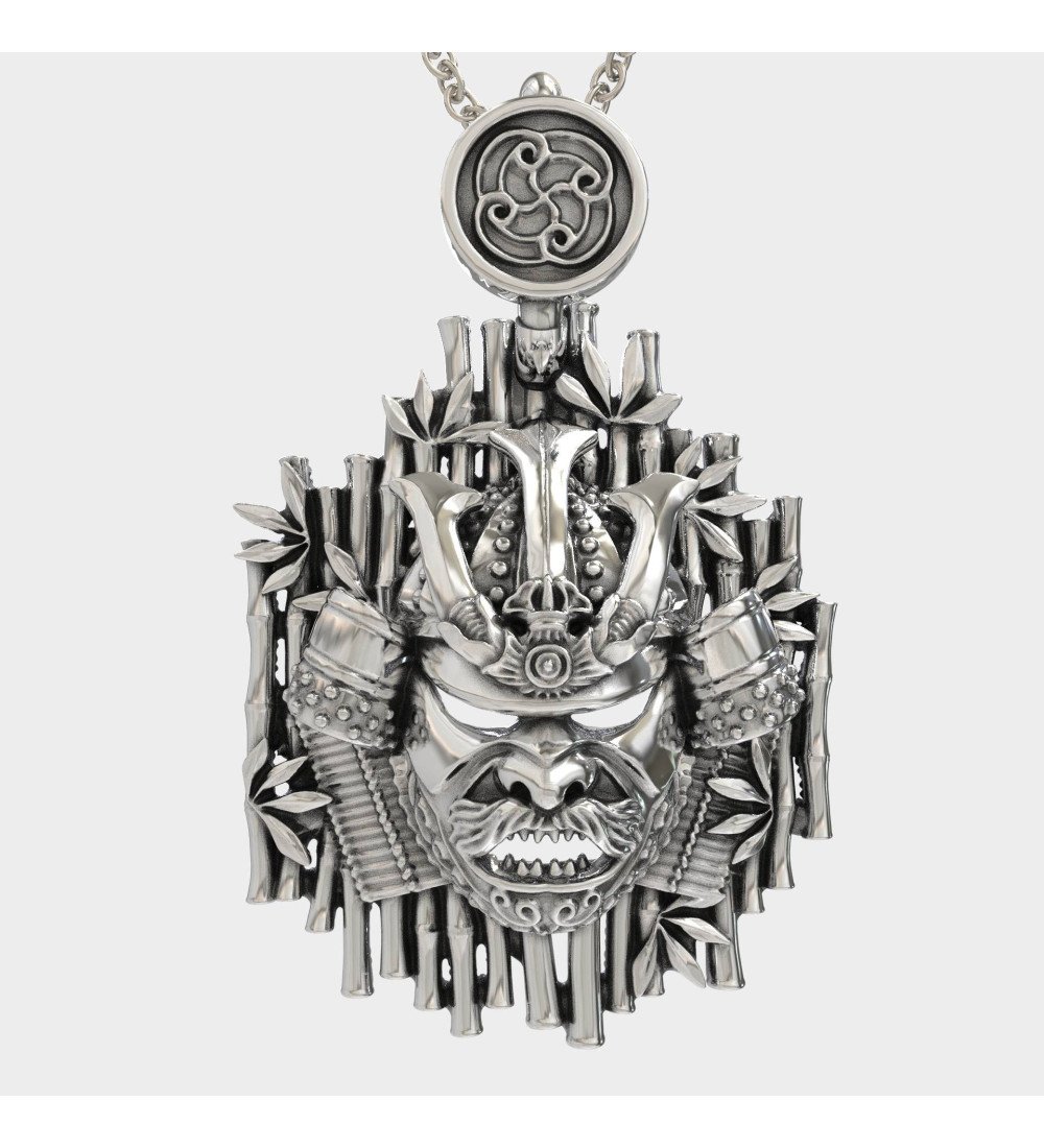 Silber Herren Samurai-Anhänger Halskette 0535