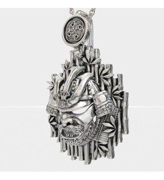 Silber Herren Samurai-Anhänger Halskette 0535