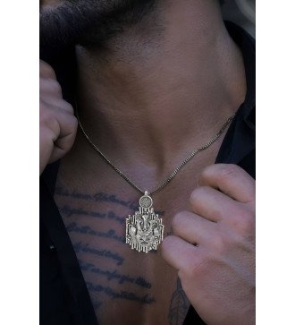 Silber Herren Samurai-Anhänger Halskette 0535