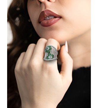 Elegante Anillo Para Mujer Con Piedras Verdes 0191PP