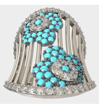 Mode Blume Ring mit Türkis Steinen 0191TP