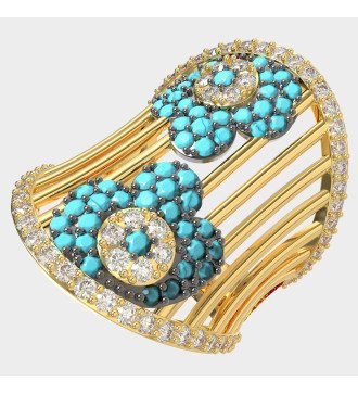 Mode Blume Ring mit Türkis Steinen 0191TP