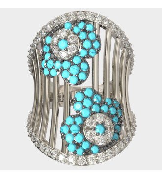 Mode Blume Ring mit Türkis Steinen 0191TP