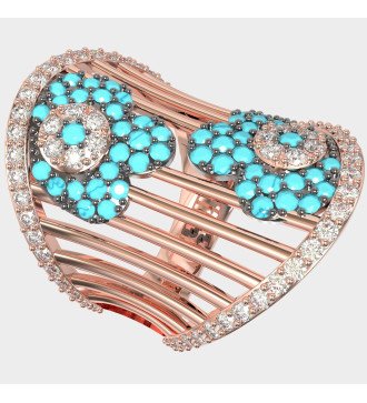 Mode Blume Ring mit Türkis Steinen 0191TP