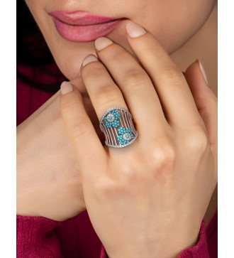 Mode Blume Ring mit Türkis Steinen 0191TP