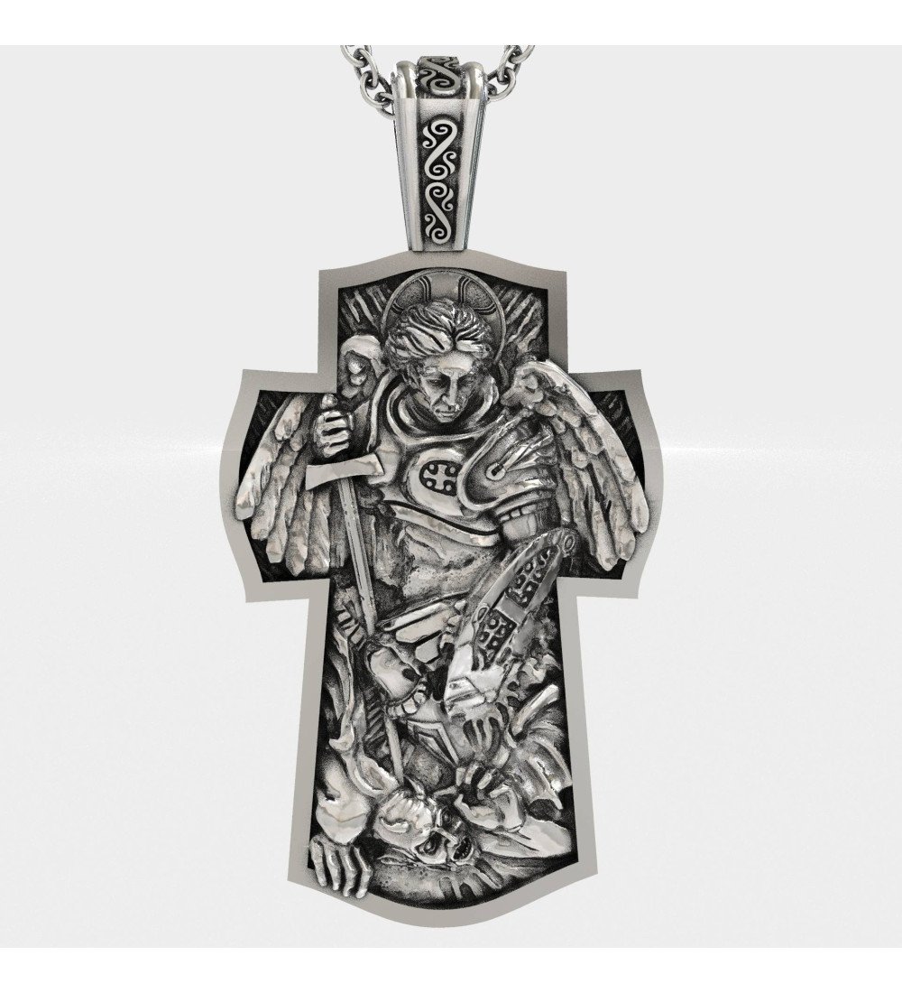 Croce maschile in argento con arcangelo Michele 0143