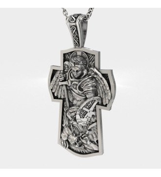 Croce maschile in argento con arcangelo Michele 0143