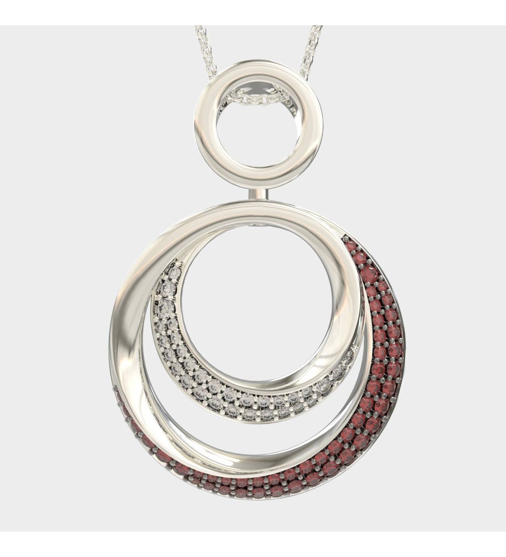 Sofisticado collar circular para mujer con piedras rojas 03362KP