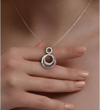Sofisticado collar circular para mujer con piedras rojas 03362KP