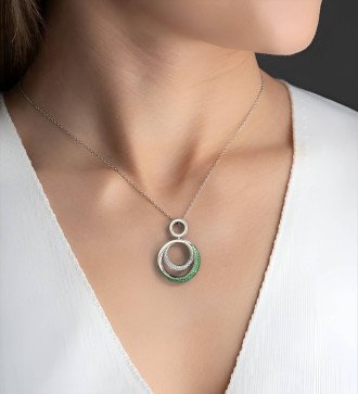 Dazzling Women's Necklace With White And Green Stones 0362PP
