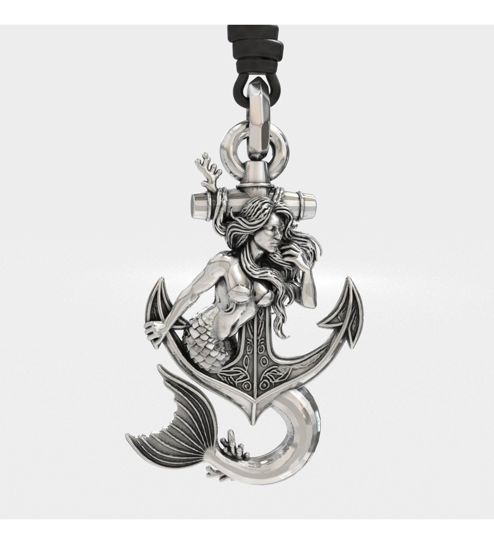 Nautical Silver Mermaid Anchor Pendant 0532
