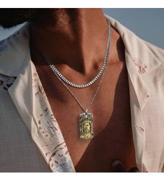 Серебряный роскошный двухцветный кулон Иисус Христос 0540K