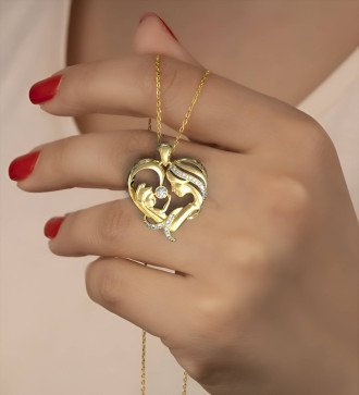Silver Heart Necklace Mom and Baby 0350K