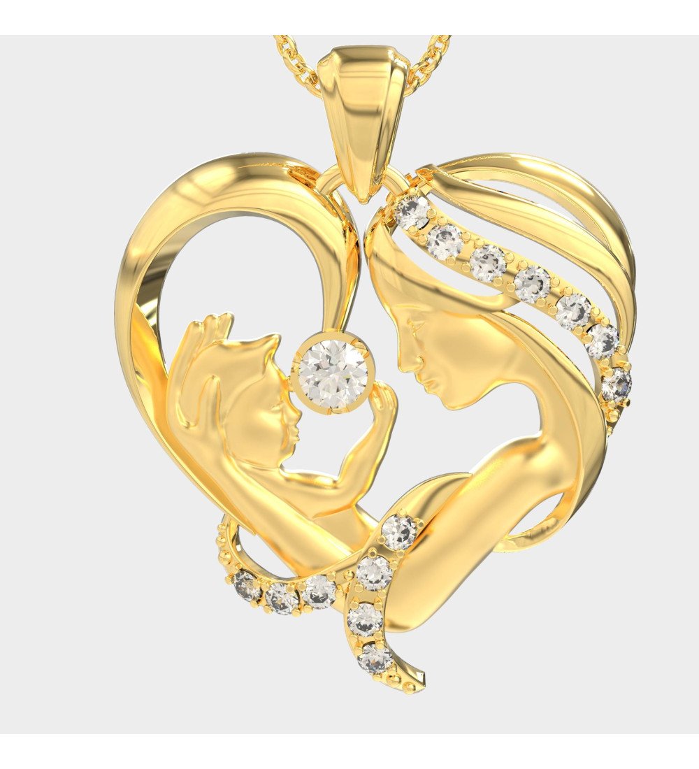 Silver Heart Necklace Mom and Baby 0350K