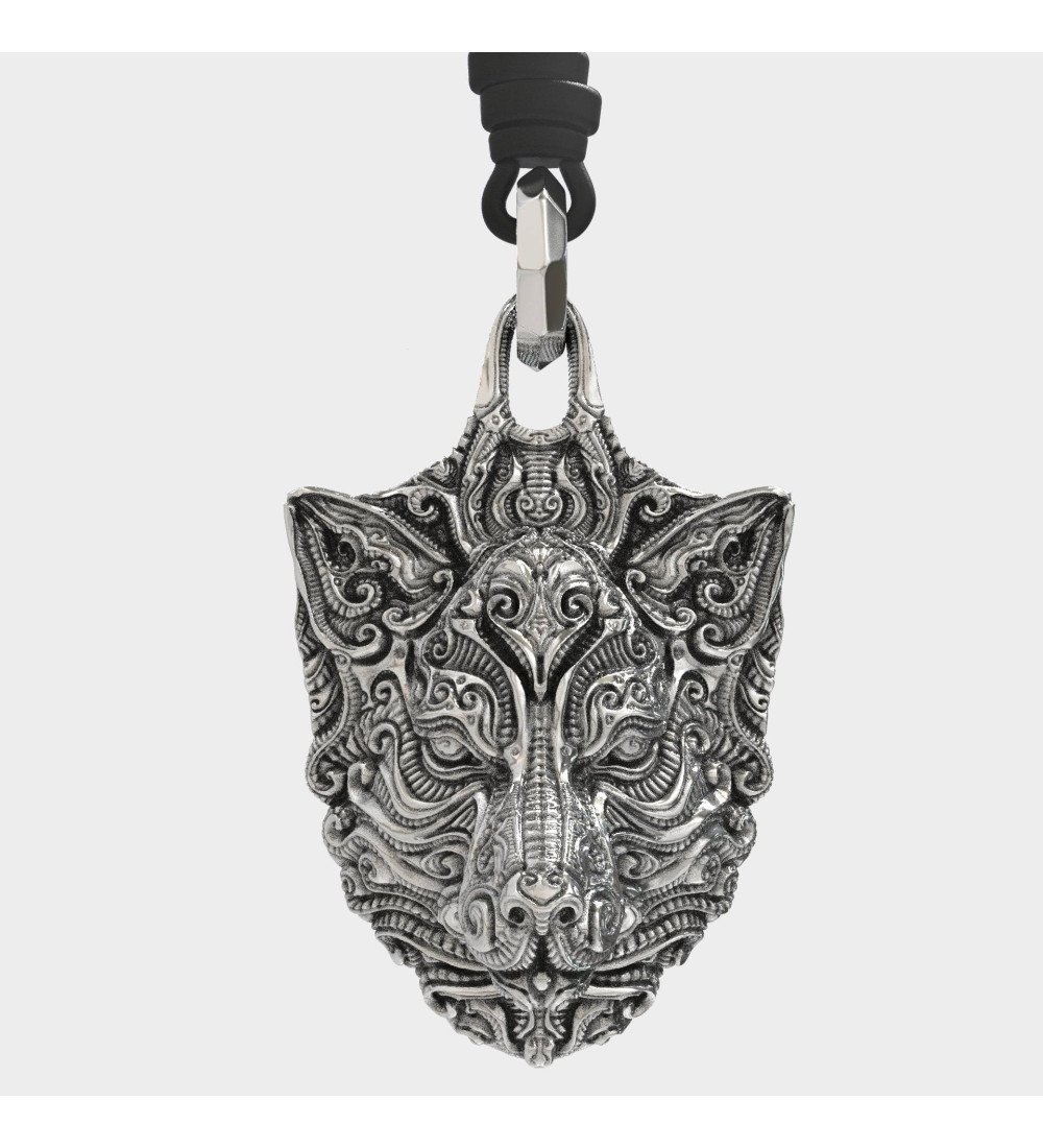 Collier Vintage Homme Tête de Loup Pendentif 0057