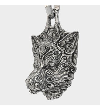 Collier Vintage Homme Tête de Loup Pendentif 0057
