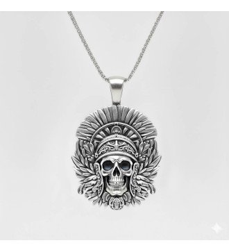 Collier avec pendentif crâne d'Indien d'Amérique 0557