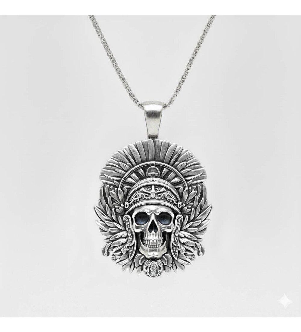 Native American Indian Skull Pendant Necklace 0557
