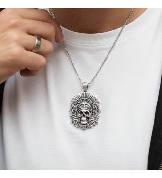 Native American Indian Skull Pendant Necklace 0557