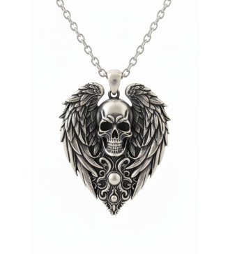 Collar de hombre de plata con alas y calavera 0559
