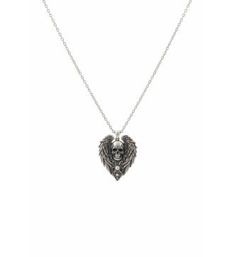 Silver Men's Necklace with Wings and Skull 0559