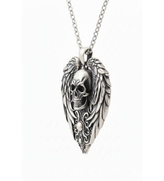 Silver Men's Necklace with Wings and Skull 0559