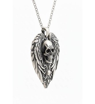 Collar de hombre de plata con alas y calavera 0559