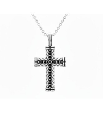 Cruz de plata para hombre con piedras de circonio negro 0560