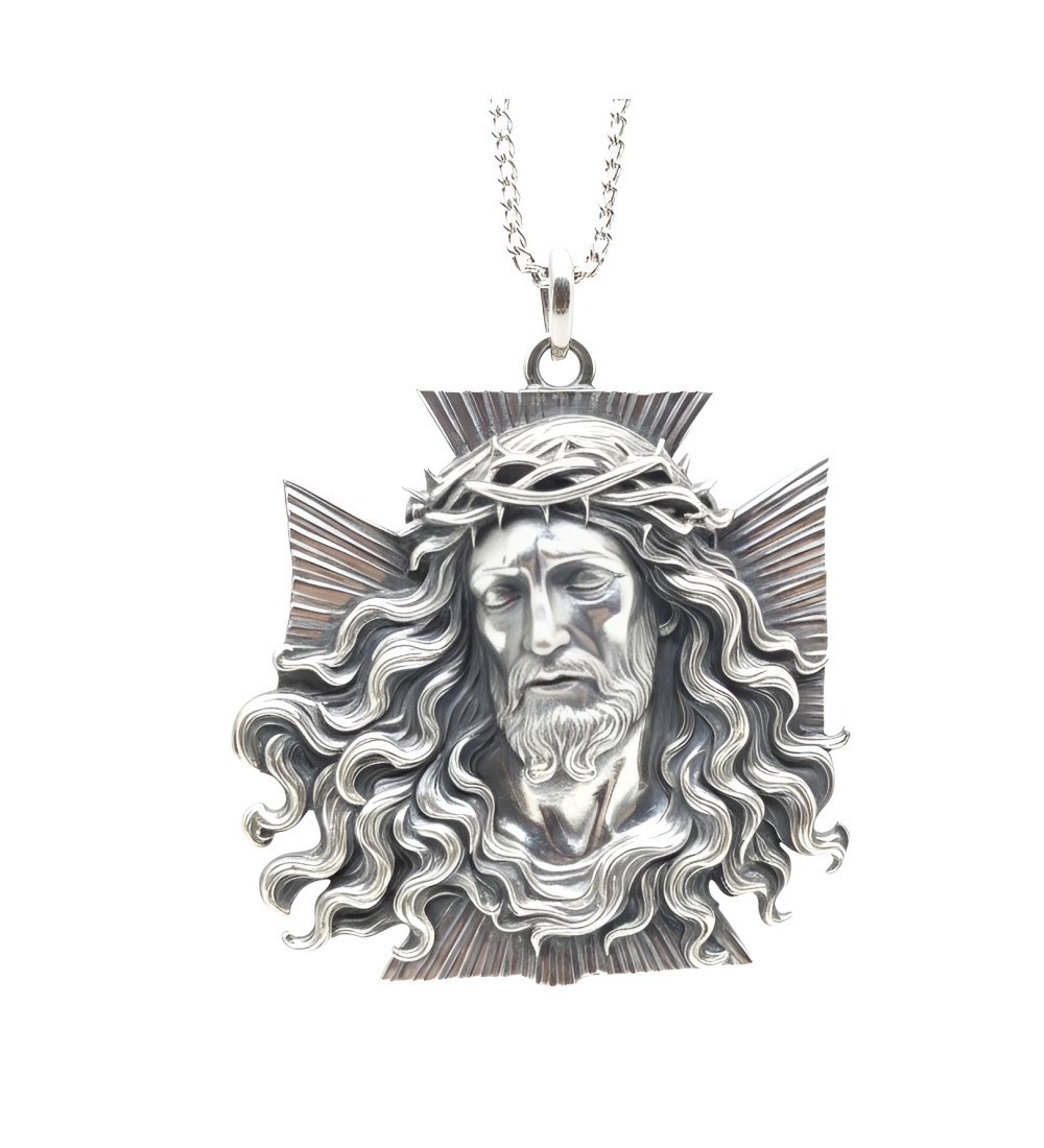 Silver Cross Jesus With The Crown Of Thorns 0564
