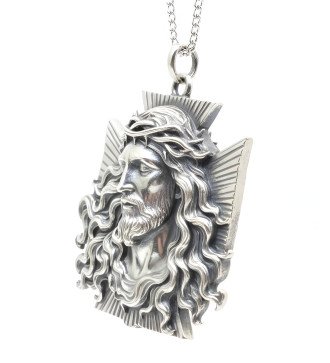 Cruz de Plata Jesús con la Corona de Espinas 0564