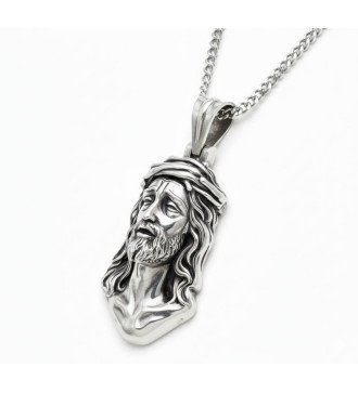 Χριστιανικό Ασημένιο Μενταγιόν Ιησούς με Ακάθινο Στεφάνι 0565