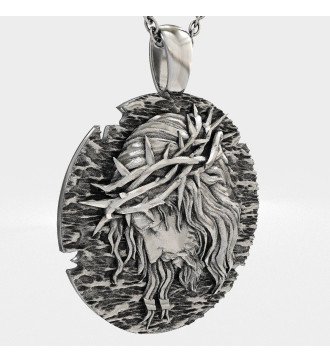 Amulette chrétienne en argent pour hommes Jésus-Christ Couronne