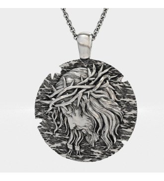 Amulette chrétienne en argent pour hommes Jésus-Christ Couronne