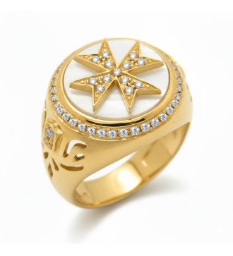 Luxurious Women's Chevalier Ring with Cross and Zircon 0392