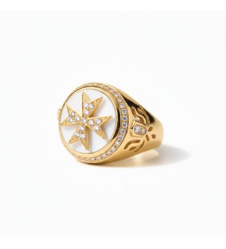 Luxuriöser Damen Chevalier Ring mit Kreuz und Zirkon 0392