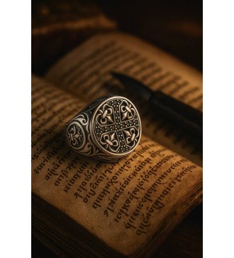 Men's Silver Cross Ring With Black Zircons 1039MP