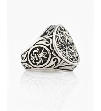 Men's Silver Cross Ring With Black Zircons 1039MP