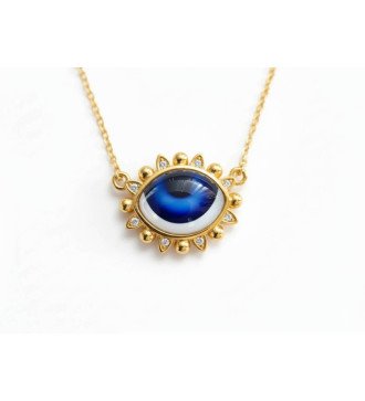 Blaue Augen-Halskette mit weißen Zirkonen 0923K